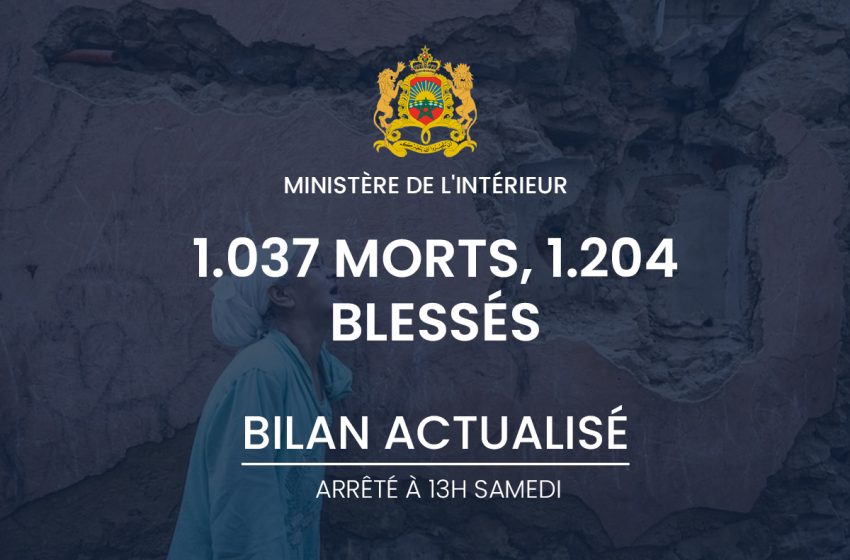 Séisme au Maroc: le bilan du séisme monte à 1.037 morts (ministère de l’Intérieur)