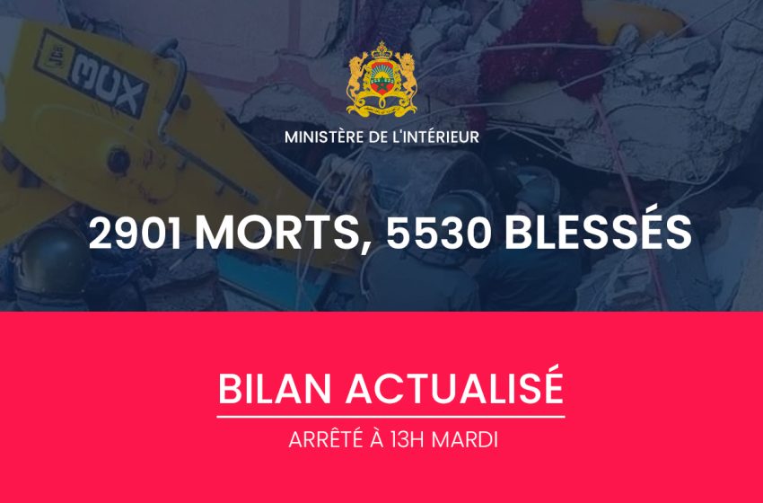  Séisme d’Al Haouz: le bilan atteint 2.901 morts et 5.530 blessés