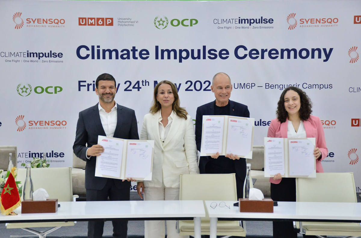 UM6P et le Groupe OCP soutiennent Climate Impulse comme partenaires principaux aux côtés de Syensqo
