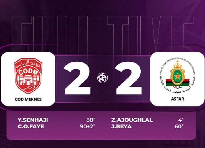 Botola Pro D1 “Inwi” (17è journée/Mise à jour): le COD Meknès et l’AS FAR se neutralisent (2-2)