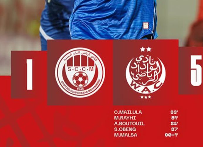 Botola Pro D1 “Inwi” (21è journée): Le Wydad Casablanca étrille Chabab Mohammedia (5-1), s’installe sur le podium