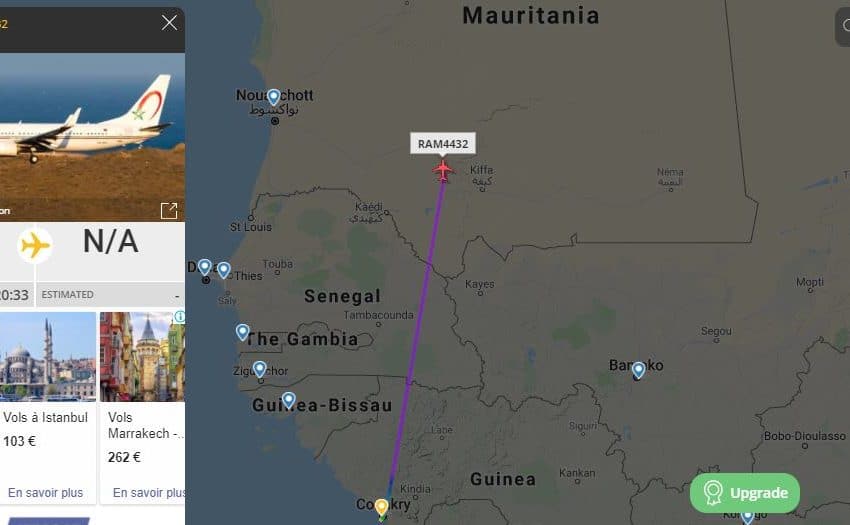 حصري :صور موقع الطائرة التي تقل المنتخب الوطني في اتجاه المغرب