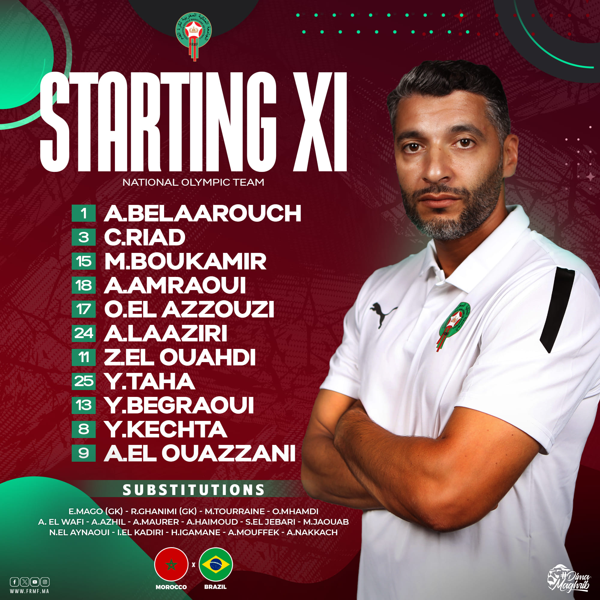 تشكيلة المنتخب المغربي الاولمبي امام البرازيل